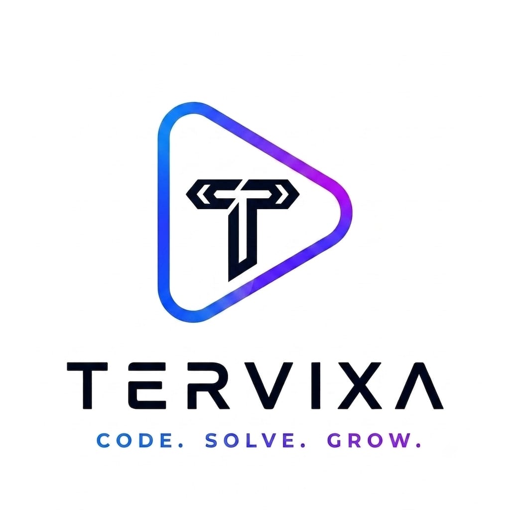 Official Tervixa logo with the tagline Code. Solve. Grow.